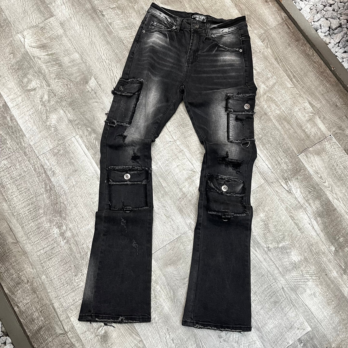 Cla “charcoal grey” stacked cargo denim