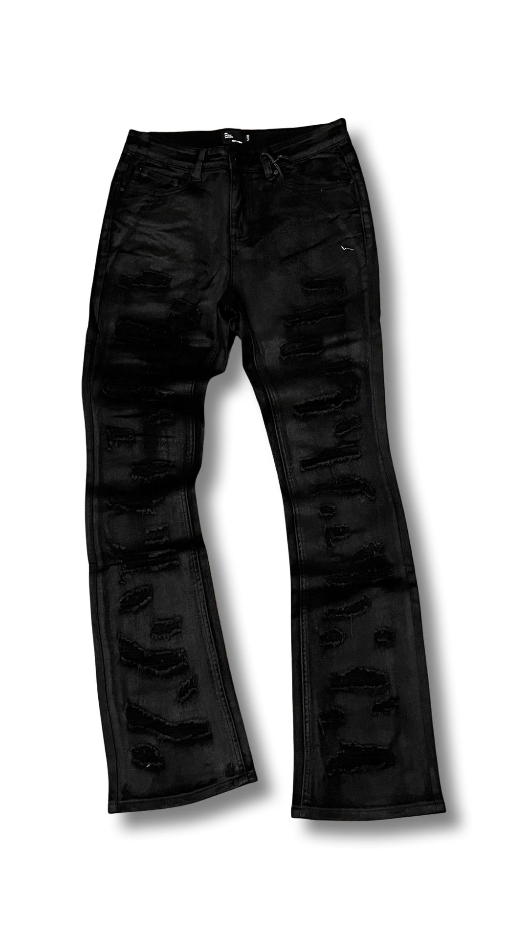 Em “distressed” wax denim